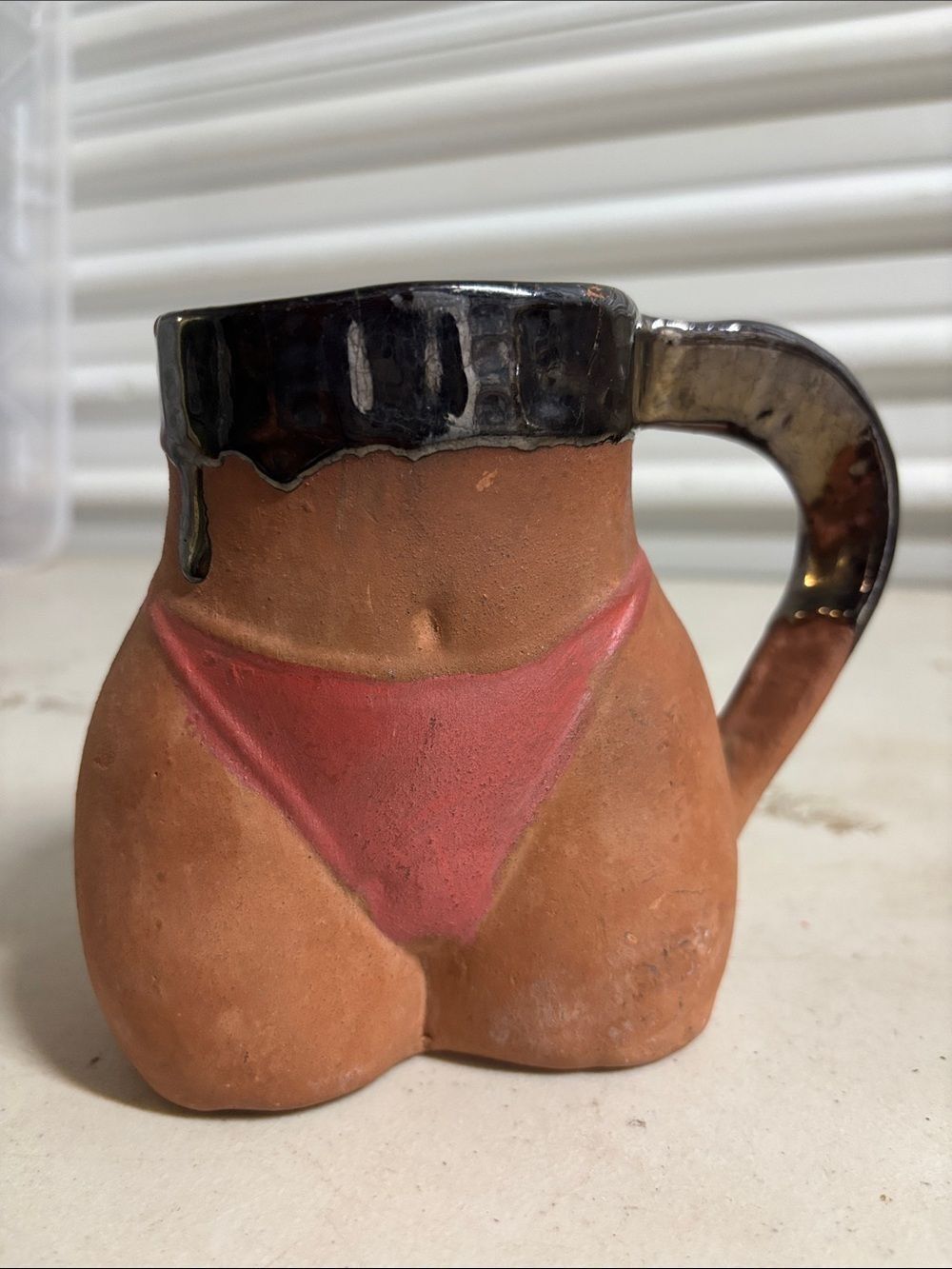 Novelty Ceramic Torso Mug with Pink Bikini Accent
